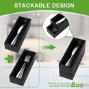 Premium Bamboo Kitchen Drawer Organizer - Set of 2, Stackable Utensils Holder, Storage Box Tray for Kitchen Drawers, Cabinet, Utensil, Silverware, Spatula, Flatware or Makeup, Vanity, Bathroom(Black) by CozyNest Decor