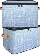 Custom Storage Basket with Name, Personalized Storage Bins with Zipper Lid, Foldable Fabric Storage Box Large capacity with Handle White Blue by TinyTreasures Baby Boutique