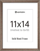 upsimples 11x14 Picture Frame, Natural Solid Wooden Picture Frames, Display 8x10 with Mat or 11 x 14 Without, Vertical or Horizontal Wall Hanging, 1 Pack, Brown by CozyNest Decor