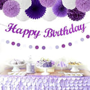Purple White Birthday Party-Decorations Paper-Flowers - 14pcs Happy Banner Lavender Lanterns Tissue Pom Poms,Lilac Streamers Garland Fans,Women Girls Adult Kids Office Hanging Supplies Decor Hugfond by CozyNest Decor