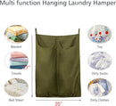 100% Pure Linen Dual Hanging Laundry Bag with 2 Deep Pocket and 2 Side Zipper 20x27in, Over The Door Laundry Hamper Space Saving Hampers for Dirty Clothes Home Travel, Green by CozyNest Decor