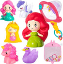 No Hole Bath Toys for Kids Ages 1-3, 8 Pcs Girl Bath Toys with Storage and Net, Sealed & Squeezable & Float on Water by TinyTreasures Baby Boutique
