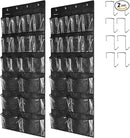 2 Pack Extra Large Hanging Over Door Shoe Organizers,closet shoe organizer shoe rack organizer shoe storage,12+6 Crytal Pockets,8Hooks,black (59"x 21.6") by CozyNest Decor