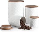 Sweejar Ceramic Canisters Sets for Kitchen Countertop, Relief Food Storage Jar with Bamboo Lid, Stackable Container for Flour, Coffee, Pasta, Cereal, Tea, Sugar, Spices, Pack of 4 (Walnut White) by CozyNest Decor