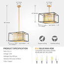 5-Lights K9 Crystal Chandelier, Modern Style Pendant Light Fixture for Dining Room, Bedroom & Living Room, Gold & Black Finish, L16.5 * W16.5 * H12~48 inch (Adjustable Height) by CozyNest Decor