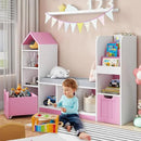 Toy Storage Organizer for Kids Bookshelf with Reading Nook, Multifunctional Kids Bookcase with 7 Storage Cubbies, 2 Movable Drawers and Seat Cushion for Keeping Kids' Toys Books Organized, Pink by CozyNest Decor