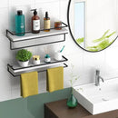 Meangood Floating Shelves Wall Mounted Set of 2, Wall Shelf with Towel Bar Rustic Wood Wall Storage Shelves for Bedroom,Living Room,Bathroom, Kitchen White by CozyNest Decor