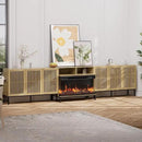3-Sided Glass Farmhouse Fireplace TV Stand for TVs Up to 110 Inch, Oak Entertainment Center with 36" Electric Fireplace, TV Console with Storage Cabinets for Living Room by CozyNest Decor
