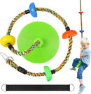 Tree Swing Rainbow Climbing Rope, Heavy Duty Swing Disc Seat Replacement for Kids with Hanging Strap and Platform Carabiners Indoor/Outdoor Playground Accessories (Leaf Green) by TinyTreasures Baby Boutique