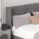 Full Size Bed Frame with LED Lights, Upholstered Bed Frame with Wingback Diamond Tufted Headboard, Wood Slats Support, Noise-Free, Easy Assembly, No Box Spring Needed, Grey by CozyNest Decor