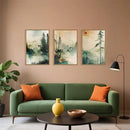 Chinoiserie Nature Framed Canvas Wall Art Set, Mountain and Forest Landscape Painting, Natural Bamboo Pine Tree Lakes Wall Decor for Living Room, Bedroom, Dining Room, Office - 16"x24"x3 by CozyNest Decor