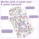 3-in-1 Infant Car Seat Insert, Soft Head and Body Support,Ultra & Strap Covers Set, Reversible Newborn Car Seat Cushion Pad for Baby Boy & Girl fits Stroller, Swing, Bouncer (Purple Flowers) by TinyTreasures Baby Boutique
