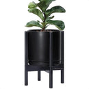 D'vine Dev Ceramic Planter with Ebony Stand - 10 Inch Modern Round Flower Pot with Wood Planter Holder, Black, 55-B-L-2 by CozyNest Decor