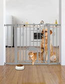 Babelio Baby Gate with Adjustable Cat Door,29-43" Auto Close Durable Pet Door for Stairs,Doorways and House, Pressure Mounted,Easy Install,Effortless Walk Thru,Gray by TinyTreasures Baby Boutique