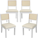 Westice Rattan Dining Chairs Set of 4, Farmhouse Natural Dining Room Chairs with Upholstered Cushion, Wood Armless Chairs for Kitchen/Restaurant, White by CozyNest Decor
