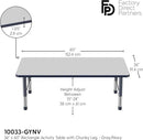 FDP Rectangle Activity School and Classroom Kids Table (36 x 60 inch), Toddler Leg, Adjustable Height 15-24 inches - Gray Top and Navy Edge by CozyNest Decor