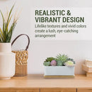 MyGift Assorted Artificial Succulent Plant Arrangement Potted in White Ceramic Planter Pot with Removable Bamboo Tray by CozyNest Decor