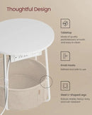 VASAGLE Side Table with Charging Station, Round End Table with Fabric Basket, Nightstand with Power Outlets, USB Ports, for Living Room, Bedroom, Modern, Matte White and Camel Brown ULET228W01 by CozyNest Decor
