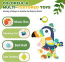 Jollybaby Musical Activity Pull String Hanging Toy for Baby Stroller Car Seat Crib Play Gym, Plush Stuffed Toucan Toy for Carseat with Music Teether Rattles, Sensory Toy for Baby Gift by TinyTreasures Baby Boutique
