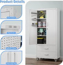 Upgraded Metal Garage Storage Cabinet with Wheels and 2 Drawers, Rolling Tool Cabinet with 3 Shelves and Pegboard Behind The Door for Home Office Garage,Assembly Required,White by GreenHaven Gardens