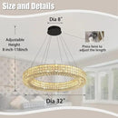 Dia 32" Ring Crystal Chandelier Modern Black Ring Chandelier Adjustable Height Luxury Crystal Pendant Ceiling Light Fixture for Dining Living Room Bedroom by CozyNest Decor