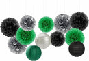 Green-Black Silver Party-Decorations Paper Flowers Lanterns - 15PCS Football Game Day Birthday Tissue Pom Poms Streamers, Bachelorette New Years Hanging Supplies Decor Hugfond by CozyNest Decor