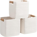 danpinera Set of 3 11 Inch Storage Baskets, Cube Storage Bins, White Woven Baskets with Stable Leather Handles, Square Cotton Rope Bins for any Room, Easy to Recover by TinyTreasures Baby Boutique