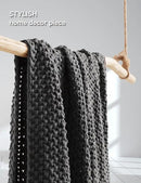 YnM Chunky Cotton Knit Throw Blanket, Cable Knit Throws for Bed Couch Sofa, Comfy & Relaxing, Decorative Piece for Farmhouse Modern Boho Rustic Scandinavian Chic Vibe, Moon Grey 80x87 Inches by CozyNest Decor