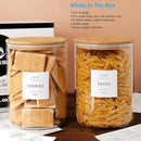 Set of 2 Large Glass Flour and Sugar Containers - 100 Fl oz Thicken Glass Storage Jars with Airtight Bamboo Lid and 132 Kitchen Pantry Labels - Big Clear Rice Containers Farmhouse by CozyNest Decor