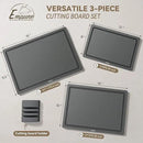 Empune Plastic Cutting Board Set, Recycled Plastic Cutting Boards for Kitchen (Set of 3), Dishwasher Safe Large Chopping Board with Holder, Non-slip Feet and Juice Grooves, Nonporous, Grey by CozyNest Decor