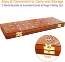 Cribbage Board Game Set 3 Tracks, Plusvivo Solid Oak Wood Cribbage Boards Unique with 9 Metal Pegs & 2 Storage Area, 15.5 X 4.9 X 1.2 in Travel Portable Cribbage Game Sets for Family by TinyTreasures Baby Boutique