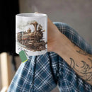 Customized Vintage Locomotive Design Ceramic Cup, Personalized Steampunk Train Coffee Mug 11oz 15oz, Unique Custom Name Mug Gift For Train Enthusiasts, Steam Engine White Mug by CozyNest Decor