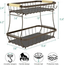 2 Tier Fruit Basket for Kitchen Counter with 2 Banana Hangers, 2025 Pro Detachable Metal Fruit Bowl with Wooden Handle,Fruit Holder for Bread Snack Veggies, Brown by CozyNest Decor
