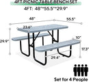 4FT Metal Picnic Tables for Outdoors, Commercial Rectangular Picnic Table and Bench Set for Outside, Patio, Garden, Backyard, Porch, Surface Mount, Grey by GreenHaven Gardens