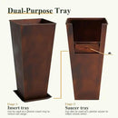 WORTH Garden 12" Dia x 25" H Large Metal Planter Set of 2, Matte Bronze Retro Finish Tall Square Tapered Steel Plant Pots, Decor Flower Pot Indoor & Outdoor, Drainage Hole & Dual-Purpose Plant Saucer by CozyNest Decor