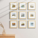 Vittanly 8x8 Picture Frames Set of 9, Shatter Resistant Plexiglass, Display 4x4 Pictures with Mat or 8x8 without Mat, Photo Frames for Wall Mount, Engineered Wood, OAK by CozyNest Decor