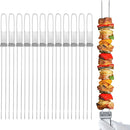 Kabob Skewers - 17" 12 Pack Metal Skewers For Kabobs with Push Bar Double Pronged Anti-Roll Flat BBQ Skewer for Grilling Stainless Steel Reusable Kebab Skewer for Meat Shrimp Chicken Veggie by GreenHaven Gardens