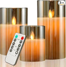 JOSU Flameless Candles 4" 5" 6" Set of 3 Outdoor Indoor Fake Pillars Gold Glass LED Battery Operated Candles Include 10-Key Remote Timer for Wedding Party Halloween Christmas Thanksgiving Fall Diwali by GreenHaven Gardens