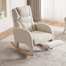 Rocking Chair Nursery,Modern Glider Chair with Adjustable Footrest and Solid Wood Legs,High Backrest Nursery Chair with Side Pocket,Rocker Armchair for Living Room Bedroom Cotton Linen, Beige by TinyTreasures Baby Boutique