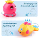 iPlay, iLearn Baby Bath Toys w/ Organizer, Water Squirting Octopus, Wind Up Swimming Turtle, Bathtub & Shower, Stacking Cups, Gift for 6, 9, 12, 18 Months 1, 2, 3 Years, Toddlers, Girls, Boys & Kids by TinyTreasures Baby Boutique