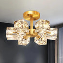 Semi Flush Mount Ceiling Light Fixture Modern 6 Lights Gold Crystal Chandelier,Brushed Nickel Sputnik Chandeliers for Hallway Entryway Bedroom Dining Room Farmhouse Kitchen Office by CozyNest Decor