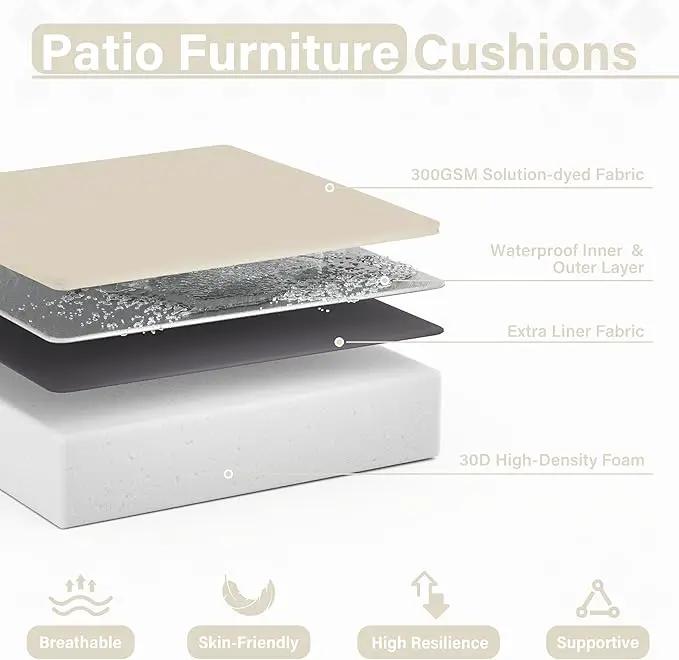 Patio Chair Cushions 24 X 24 X 5 Inch Waterproof Outdoor Seat Cushions for Patio Furniture, Outdoor Sofa Couch Pads with Ties & Handle, Set of 2, Cream, photo 5 of 7
