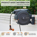 Giraffe Tools Retractable Hose Reel 5/8" x 90 ft Wall Mounted Garden Hose Reel Heavy Duty, Automatic Rewind, 180 Deg Swivel, Any Length Lock, 9 Pattern Nozzle, 90 ft, Dark Grey by GreenHaven Gardens