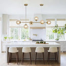 KCO Lighting Globe Linear Chandelier 6 Light Amber Glass Pendant Light Fixture Gold Kitchen Island Lighting Long Brass Sputnik Chandelier Dining Room Light Fixtures Over Table by CozyNest Decor