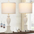 27" Farmhouse 3 Way Dimmable Touch Table Lamp Set of 2 Rustic Classic Bedside Nightstand Wood Lamps for Living Room Bedroom with USB C+A Ports Washed White (2 Bulbs Included) by CozyNest Decor