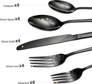 Floral 20 Pcs Black Silverware Set for 4, Food Grade Stainless Steel Flatware Set with Rose Flower Embossed Design, Eating Utensils Sets Include Fork/Knife/Spoon, Reusable Cutlery Set, Dishwasher Safe by CozyNest Decor