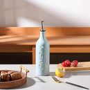 Sweejar Large Olive Oil Dispenser Bottle with Spout, 24 Oz Ceramic Oil Dispenser for Kitchen, Relief Opaque Cruet, Container for Cooking, EVOO, Vinegar, Pack of 1 (Light Blue) by CozyNest Decor