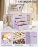 AKOZLIN 4-Tier Jewelry Box Leather Jewelry Storage Organizer with 3 Drawers Lockable for Women Girls Ring Necklace Earring Bracelet Holder with Mirror Purple by TinyTreasures Baby Boutique