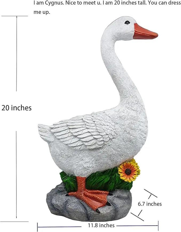 Porch Goose Statue Cygnus, Big Resin Garden Lawn Yard Décor, Sculpture, 20 inches High Figurine, Duck, Indoor and Outdoor, by GGTown TM, photo 2 of 5
