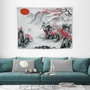 Cherry Blossoms Tapestry, Japanese Red Landscape Asian Watercolor Abstract Art, Bedroom Living Room Decor 40"x30" by CozyNest Decor